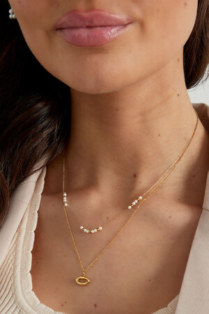 Collar doble beso con perla - oro h5 Imagen3